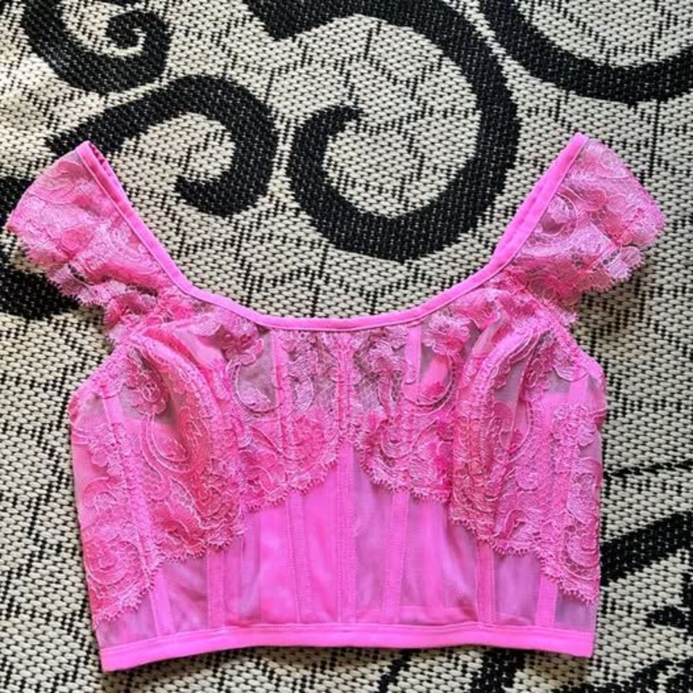 Victoria's Secret Dream Angels Boho Floral Embroidery Cap-Sleeve Corset Top S